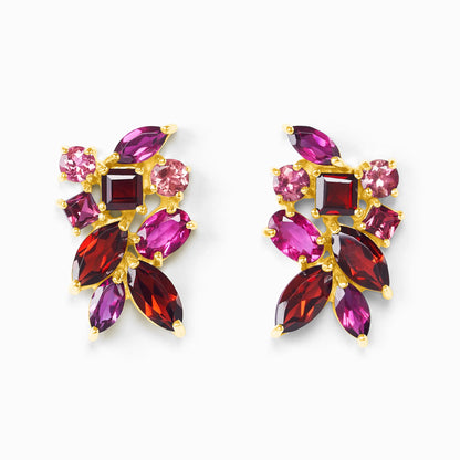 Large Red Gemstone Cluster Earrings in 18k Gold Vermeil - SJR London Timepiece