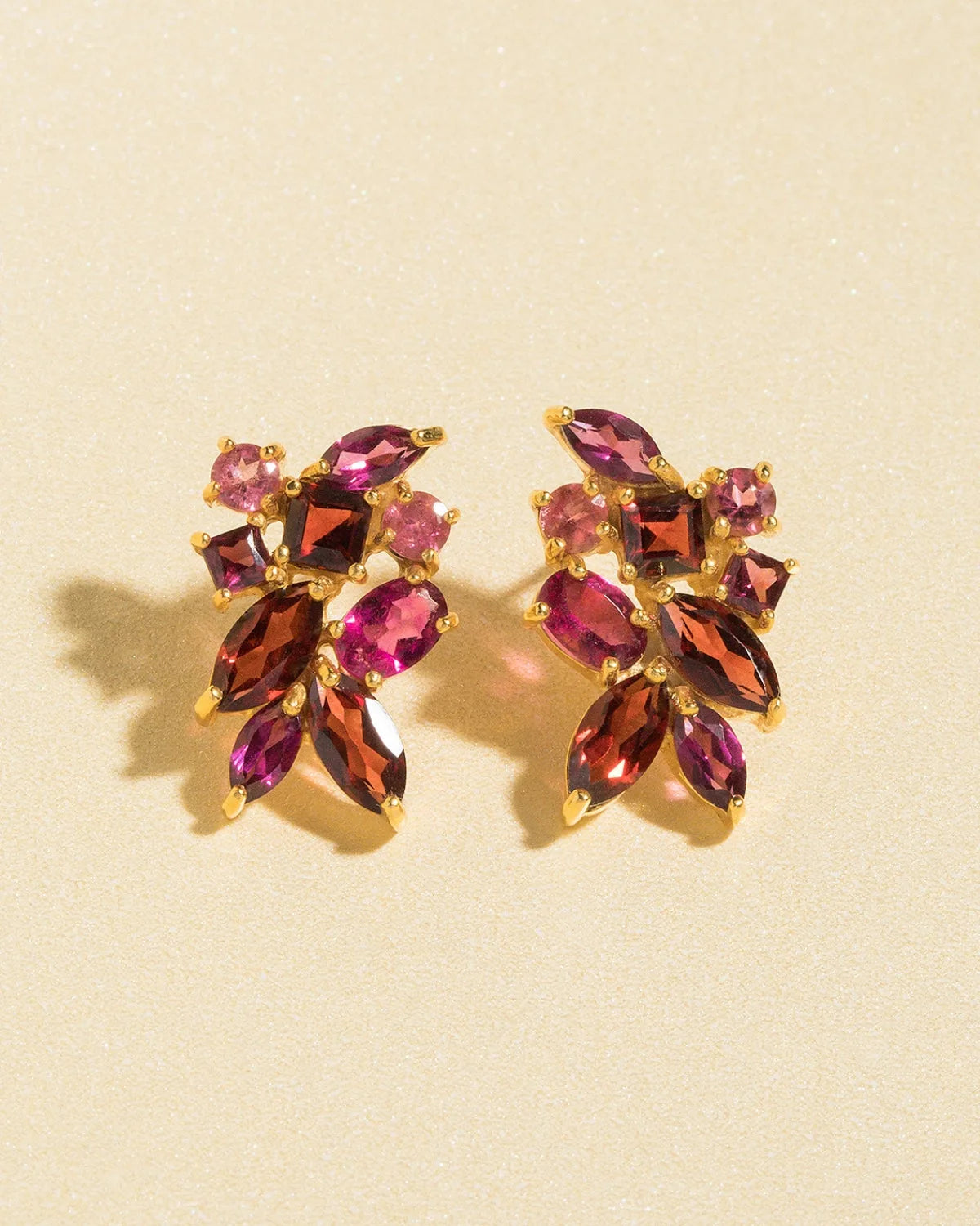 Large Red Gemstone Cluster Earrings in 18k Gold Vermeil - SJR London Timepiece