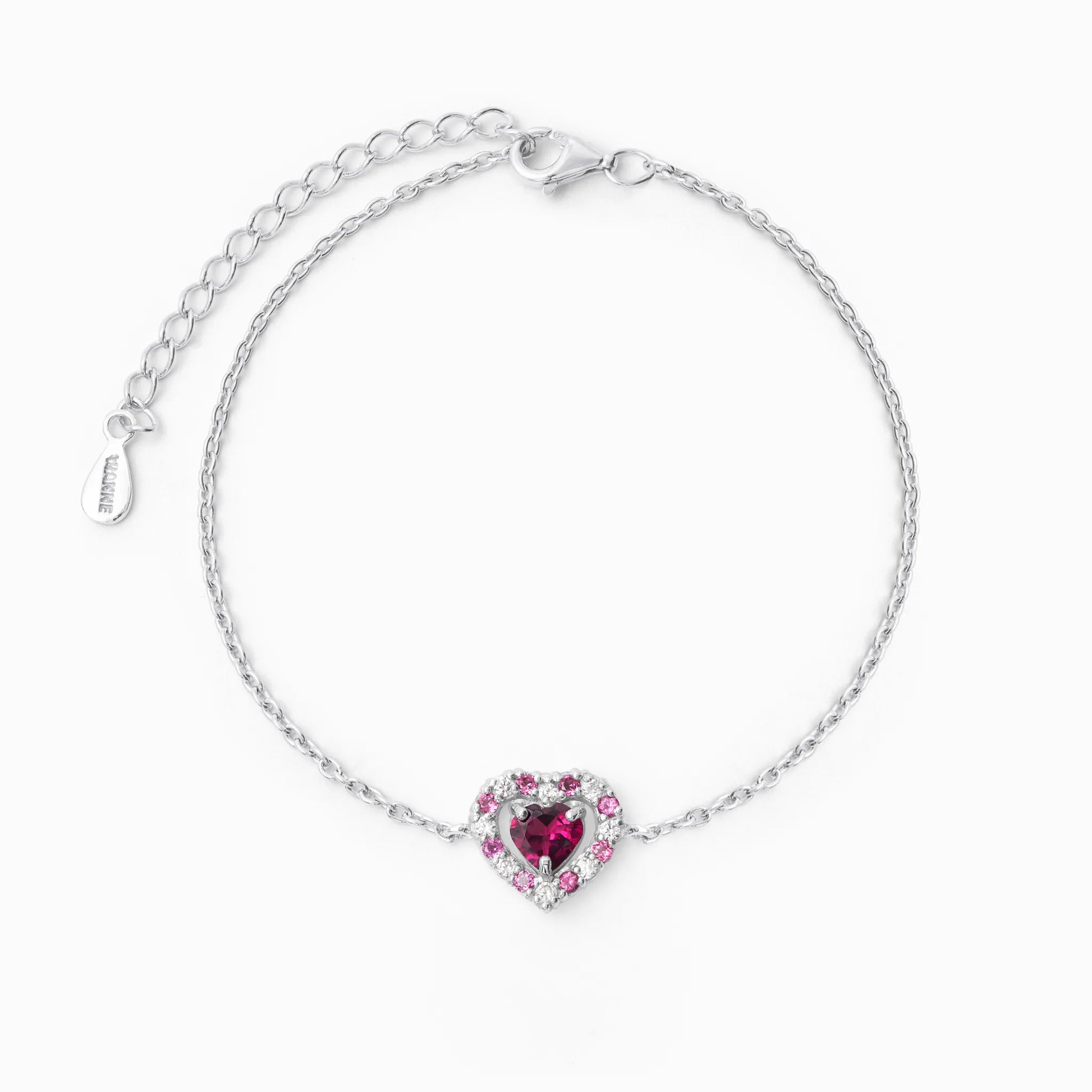 Red Heart Rhodolite Garnet Bracelet in Sterling Silver - SJR London Timepiece
