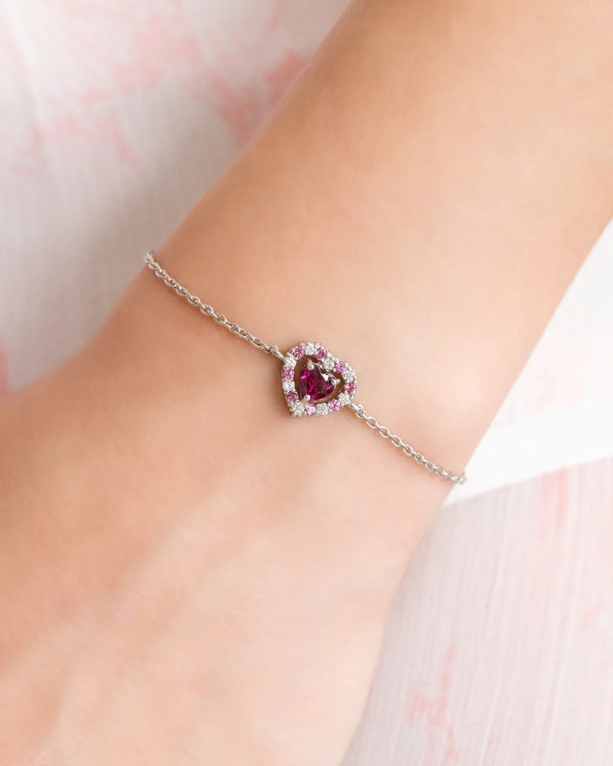 Red Heart Rhodolite Garnet Bracelet in Sterling Silver - SJR London Timepiece