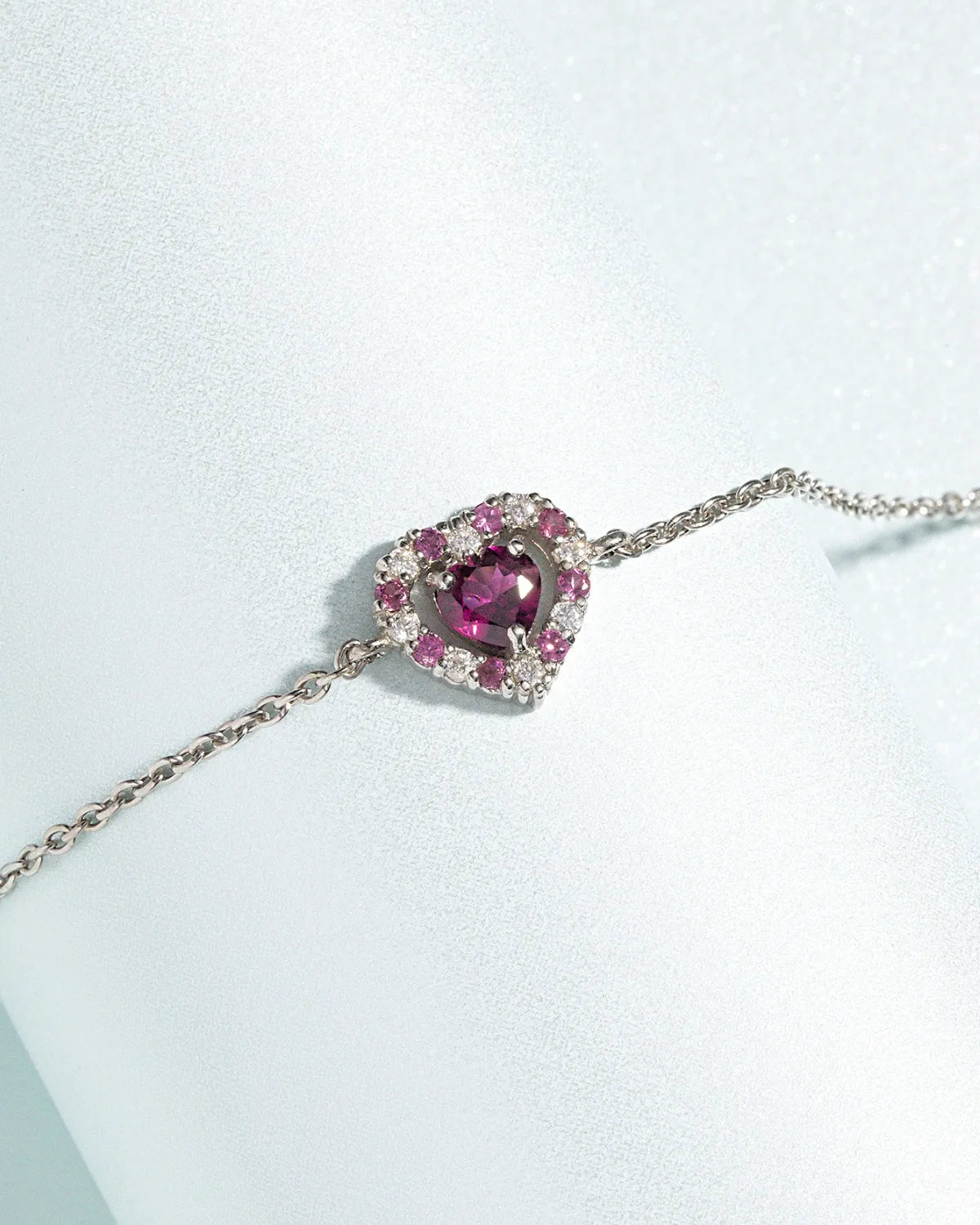 Red Heart Rhodolite Garnet Bracelet in Sterling Silver - SJR London Timepiece