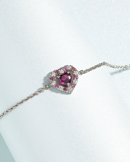 Red Heart Rhodolite Garnet Bracelet in Sterling Silver - SJR London Timepiece