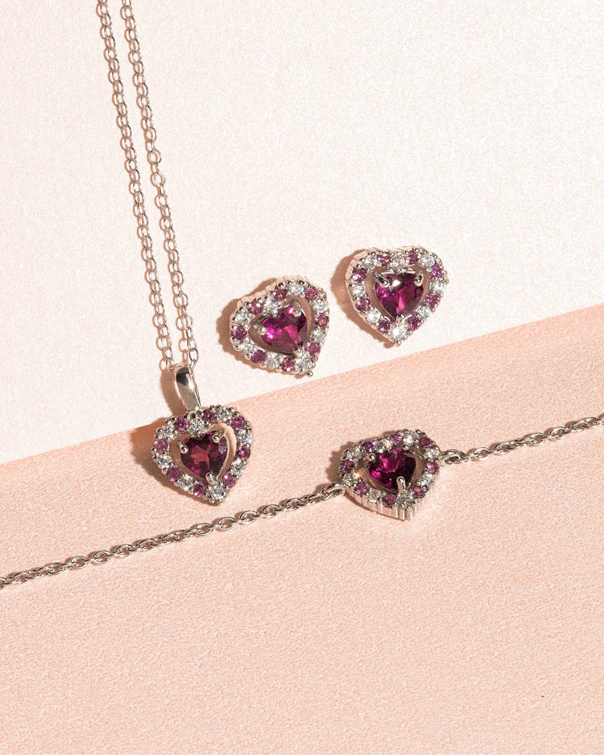 Red Heart Rhodolite Garnet Bracelet in Sterling Silver - SJR London Timepiece