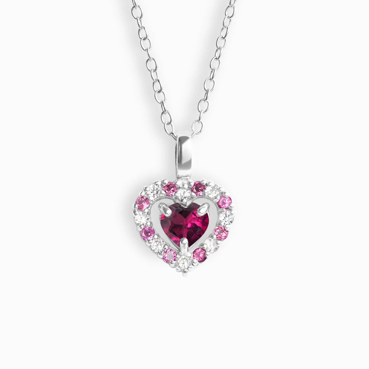 Red Heart Rhodolite Garnet Pendant Necklace in Sterling Silver - SJR London Timepiece