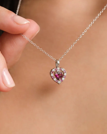Red Heart Rhodolite Garnet Pendant Necklace in Sterling Silver - SJR London Timepiece