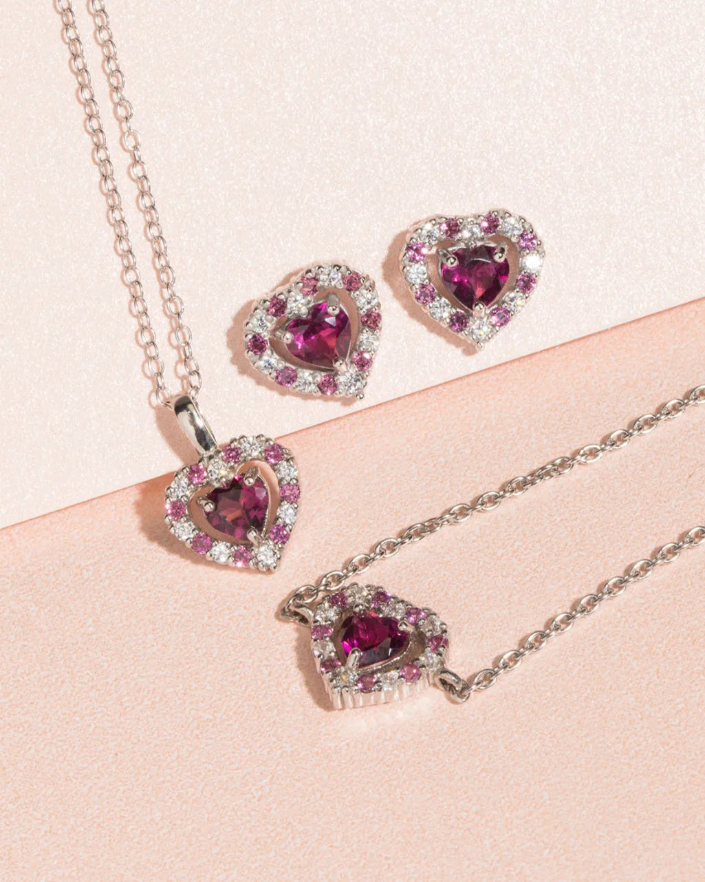 Red Heart Rhodolite Garnet Pendant Necklace in Sterling Silver - SJR London Timepiece