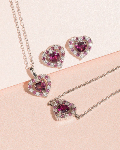 Red Heart Rhodolite Garnet Pendant Necklace in Sterling Silver - SJR London Timepiece
