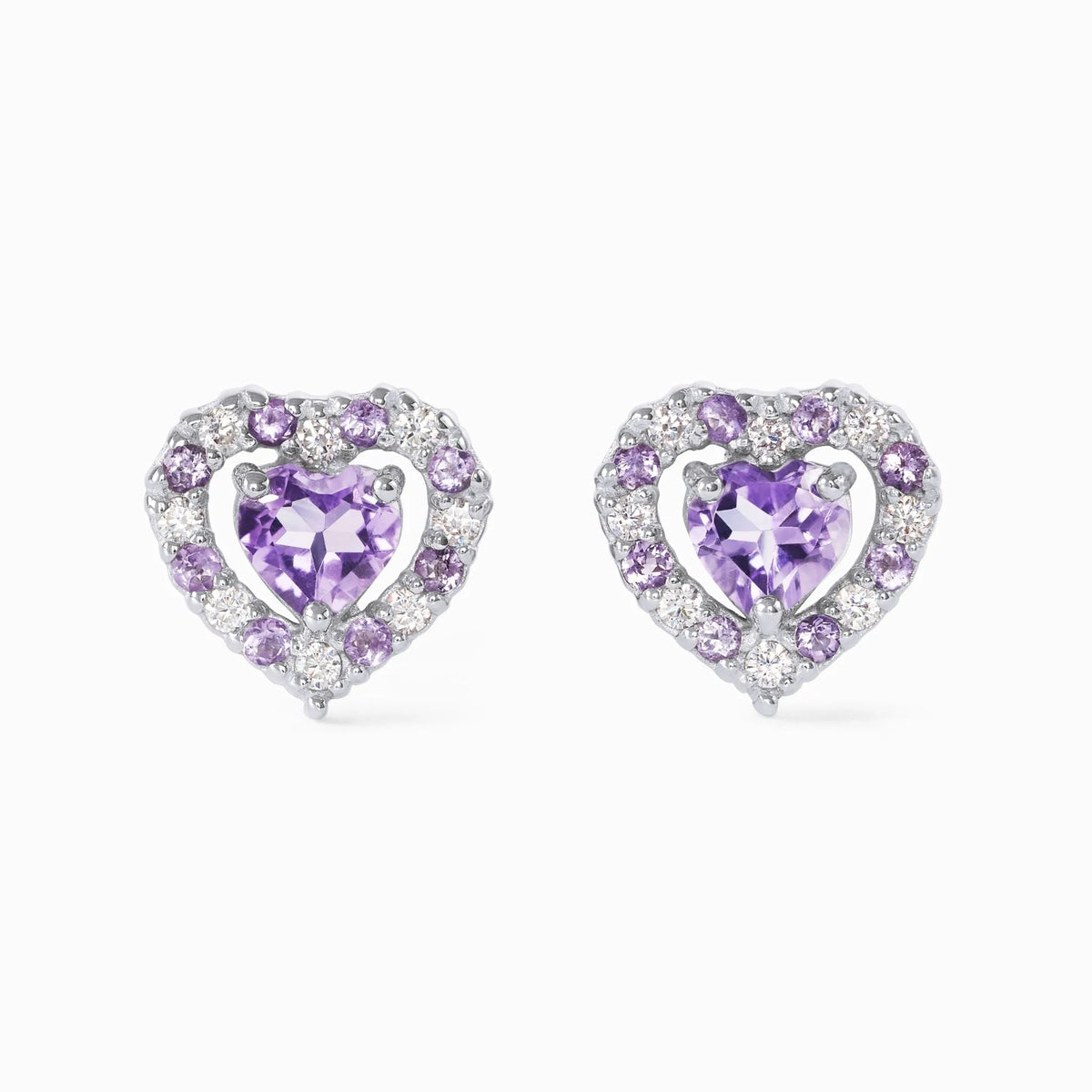 Purple Heart Lavender Amethyst Stud Earrings in Sterling Silver - SJR London Timepiece