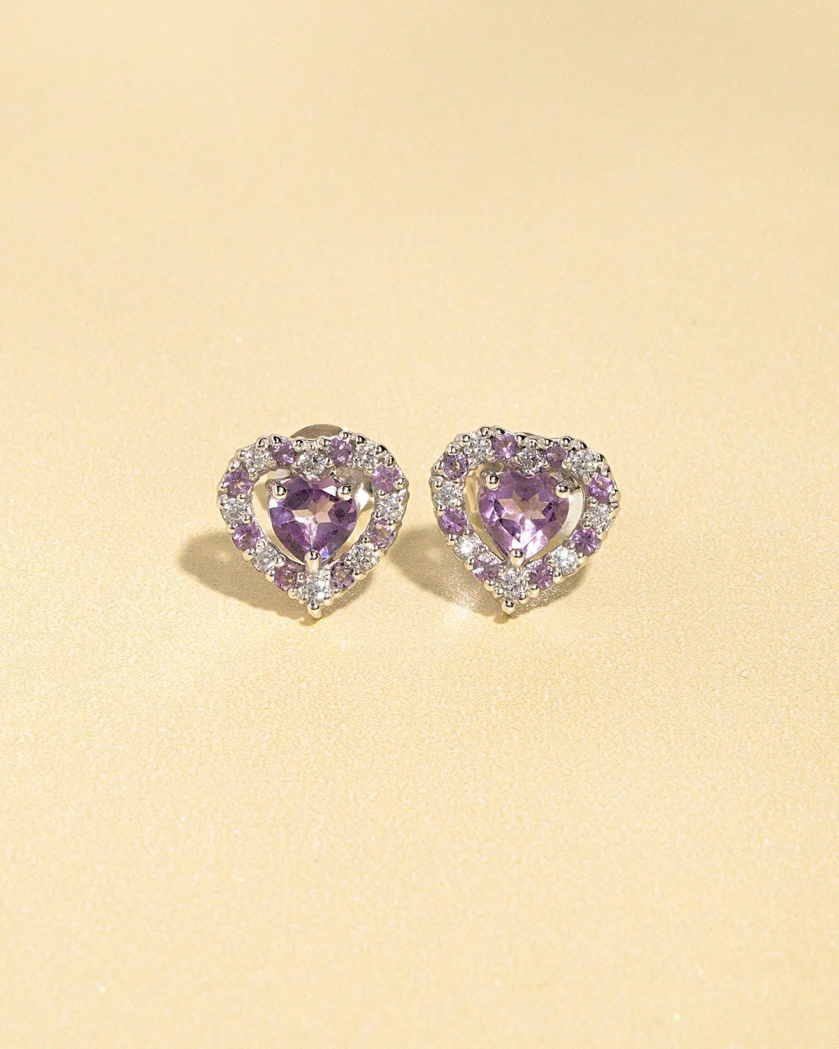 Purple Heart Lavender Amethyst Stud Earrings in Sterling Silver - SJR London Timepiece