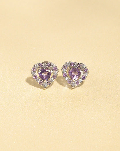 Purple Heart Lavender Amethyst Stud Earrings in Sterling Silver - SJR London Timepiece