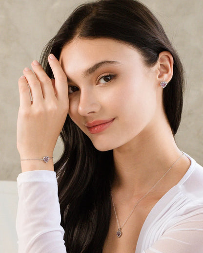 Purple Heart Lavender Amethyst Stud Earrings in Sterling Silver - SJR London Timepiece