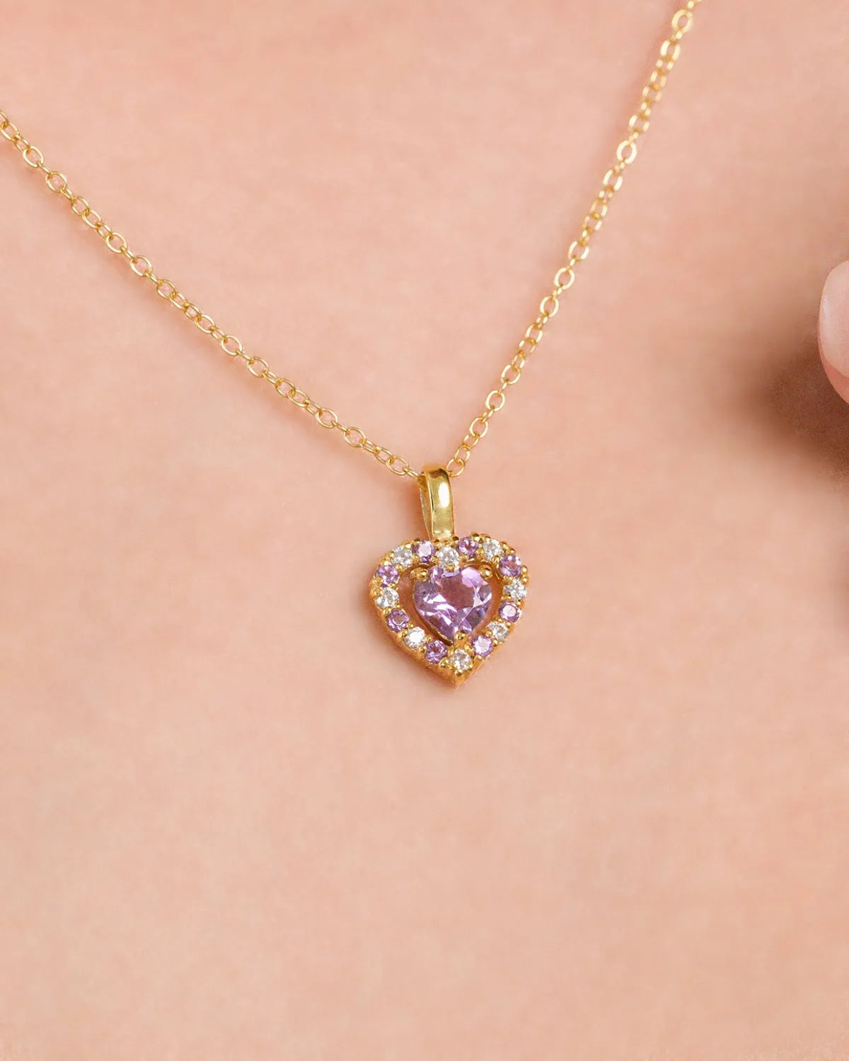 Purple Heart Lavender Amethyst Pendant Necklace in 18k Gold Vermeil - SJR London Timepiece