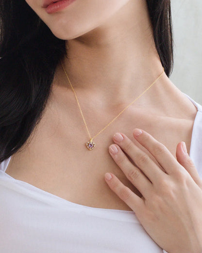 Purple Heart Lavender Amethyst Pendant Necklace in 18k Gold Vermeil - SJR London Timepiece