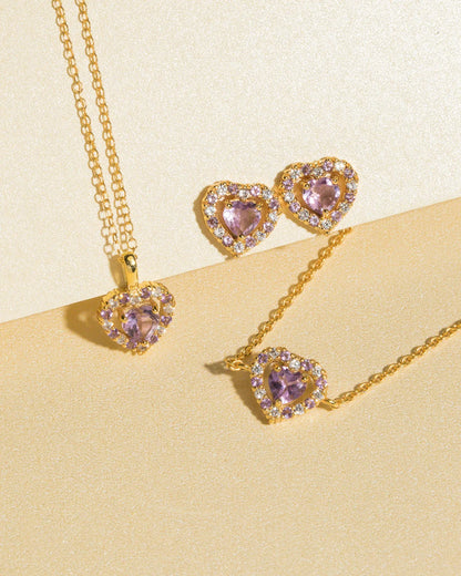 Purple Heart Lavender Amethyst Pendant Necklace in 18k Gold Vermeil - SJR London Timepiece