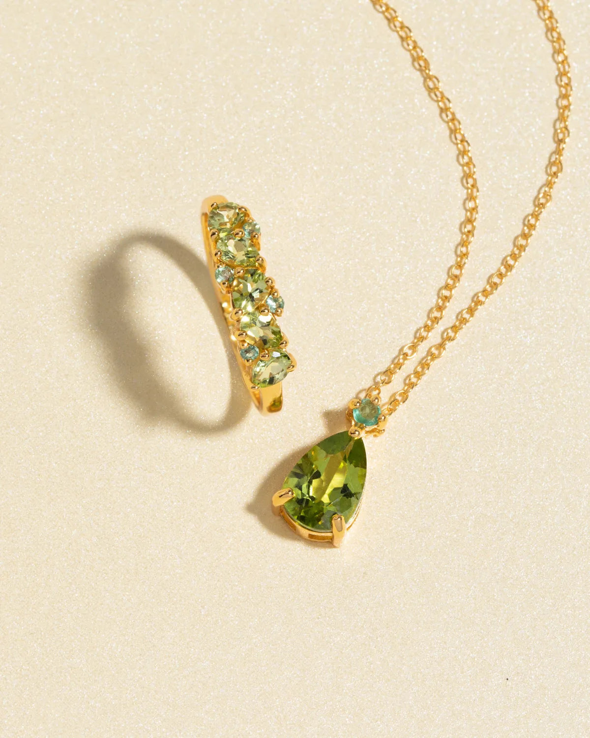 Emerald & Peridot Pear Cut Pendant Necklace in 18k Gold Vermeil - SJR London Timepiece