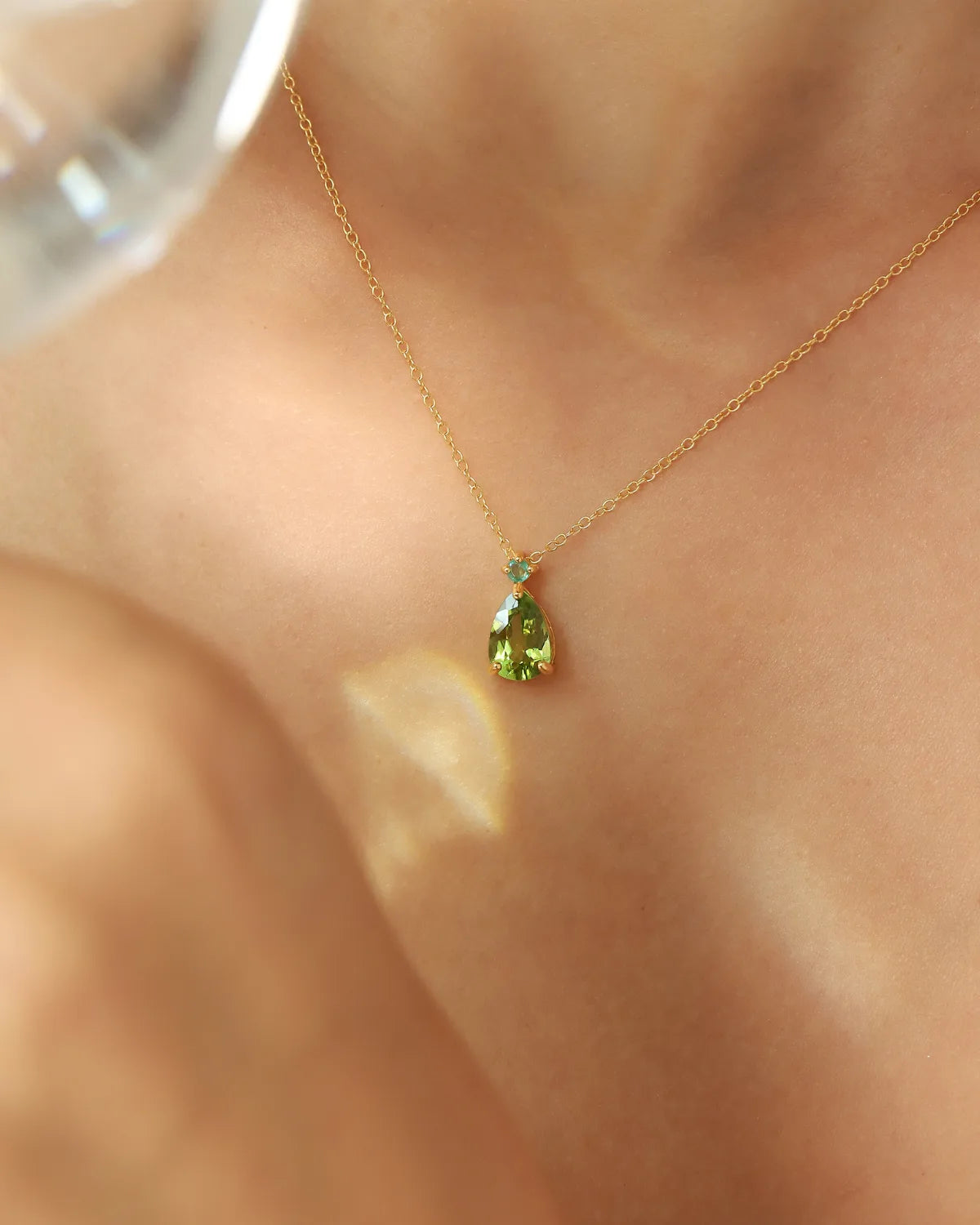 Emerald & Peridot Pear Cut Pendant Necklace in 18k Gold Vermeil - SJR London Timepiece