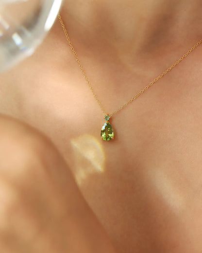 Emerald & Peridot Pear Cut Pendant Necklace in 18k Gold Vermeil - SJR London Timepiece