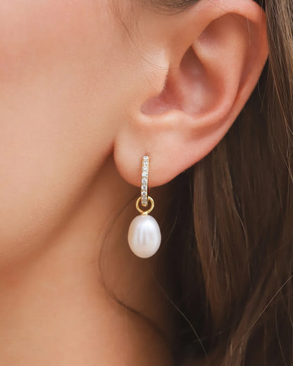 Freshwater Pearl Hoop Drop Earrings in 18k Gold Vermeil - SJR London Timepiece