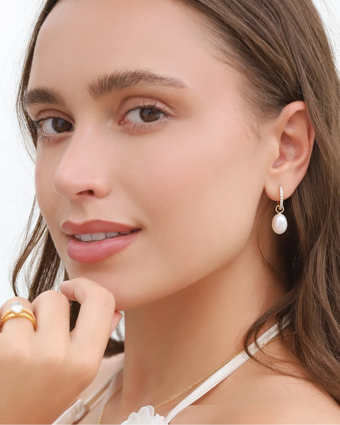 Freshwater Pearl Hoop Drop Earrings in 18k Gold Vermeil - SJR London Timepiece