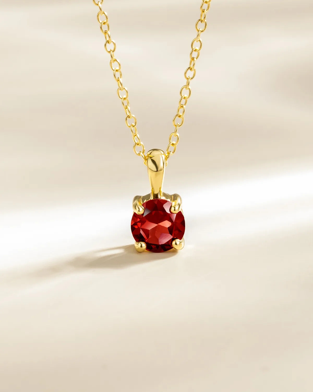 Garnet Solitaire Pendant Necklace in 18k Gold Vermeil - SJR London Timepiece