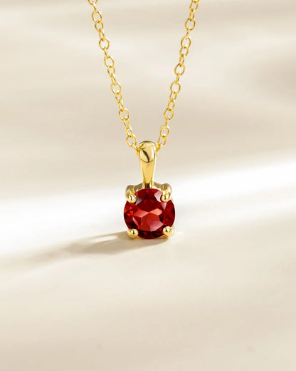 Garnet Solitaire Pendant Necklace in 18k Gold Vermeil - SJR London Timepiece