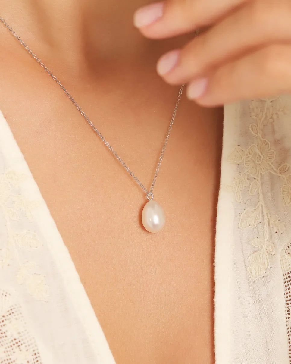 Large Freshwater Pearl Pendant Necklace in Sterling Silver - SJR London Timepiece