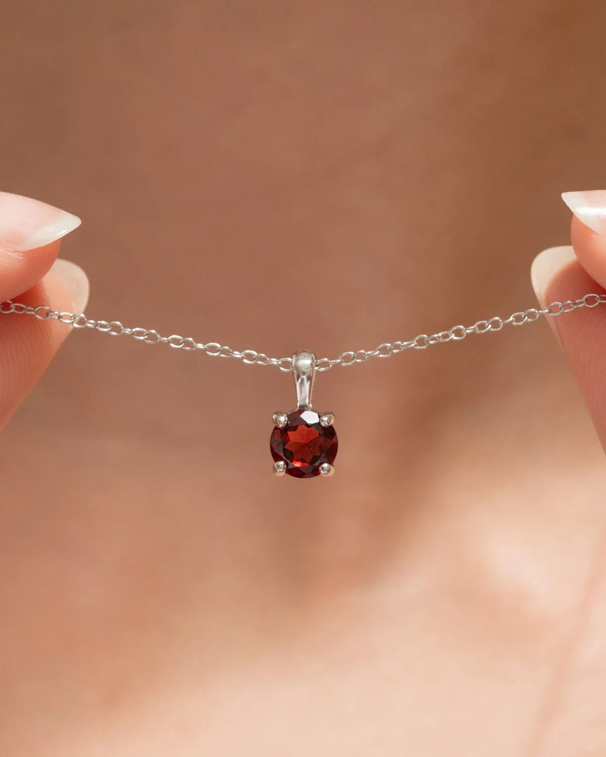 Garnet Solitaire Pendant Necklace in Sterling Silver - SJR London Timepiece