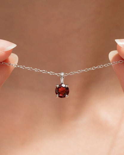 Garnet Solitaire Pendant Necklace in Sterling Silver - SJR London Timepiece