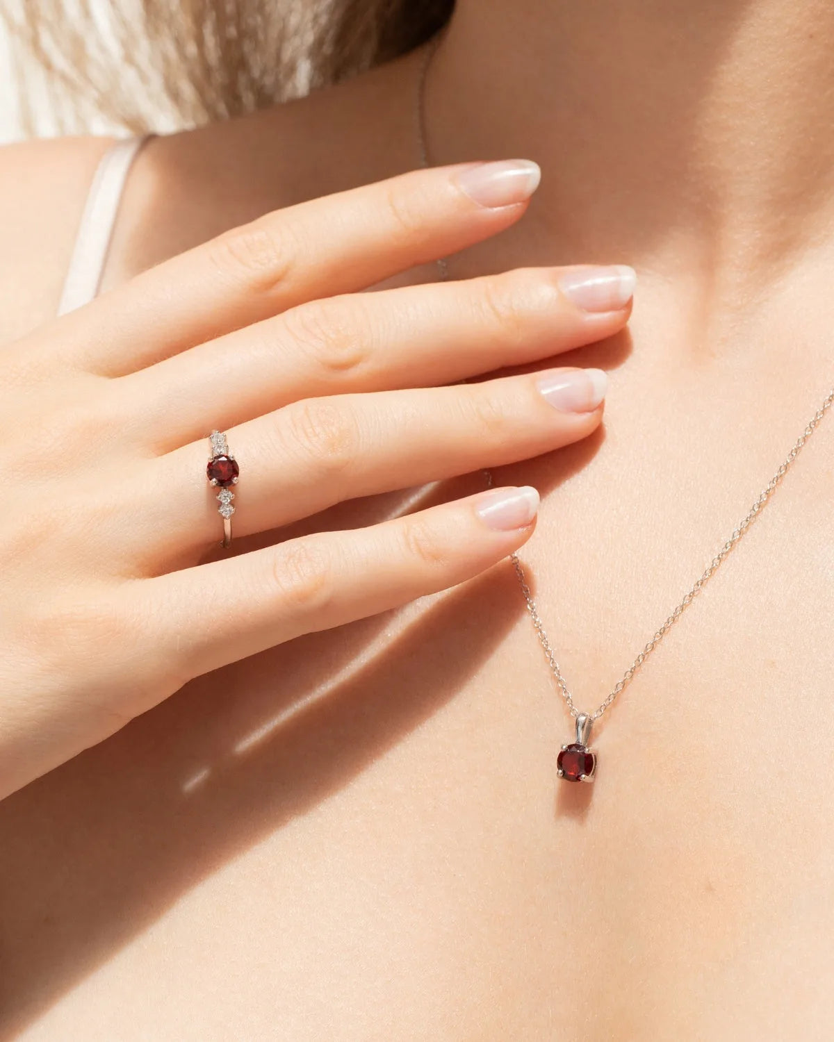 Garnet Solitaire Pendant Necklace in Sterling Silver - SJR London Timepiece