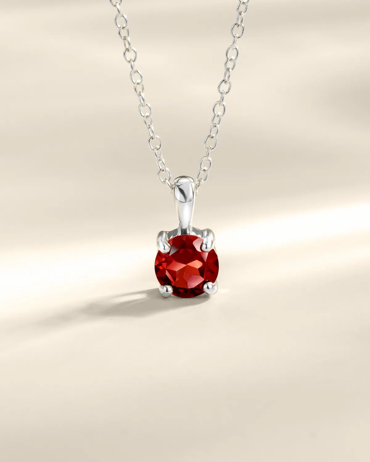Garnet Solitaire Pendant Necklace in Sterling Silver - SJR London Timepiece