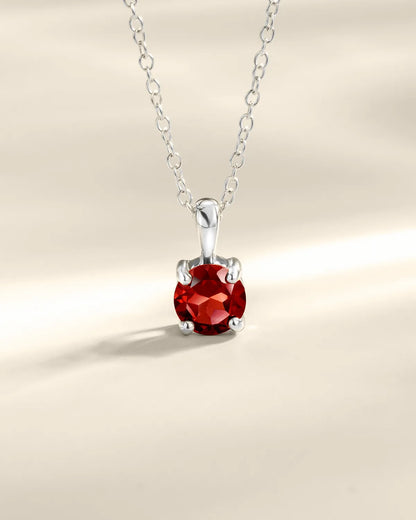 Garnet Solitaire Pendant Necklace in Sterling Silver - SJR London Timepiece