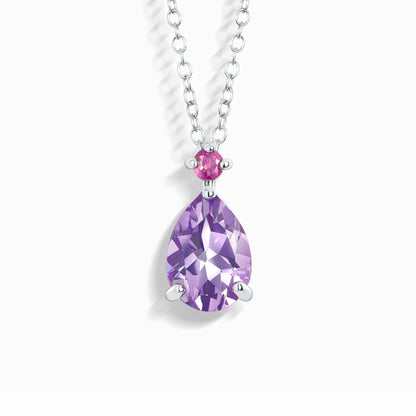 Pink Ruby & Amethyst Pear Cut Pendant Necklace in Sterling Silver - SJR London Timepiece