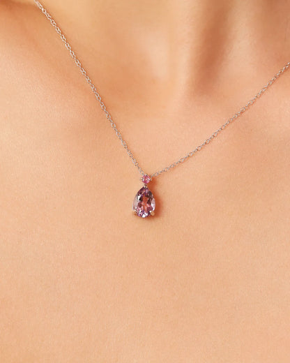 Pink Ruby & Amethyst Pear Cut Pendant Necklace in Sterling Silver - SJR London Timepiece