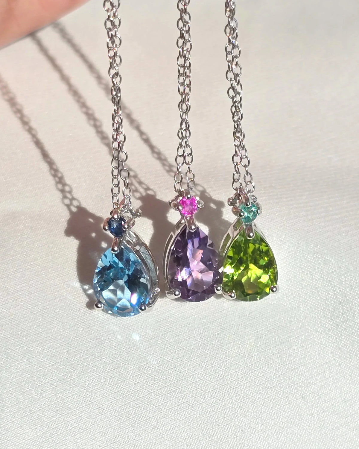 Pink Ruby & Amethyst Pear Cut Pendant Necklace in Sterling Silver - SJR London Timepiece
