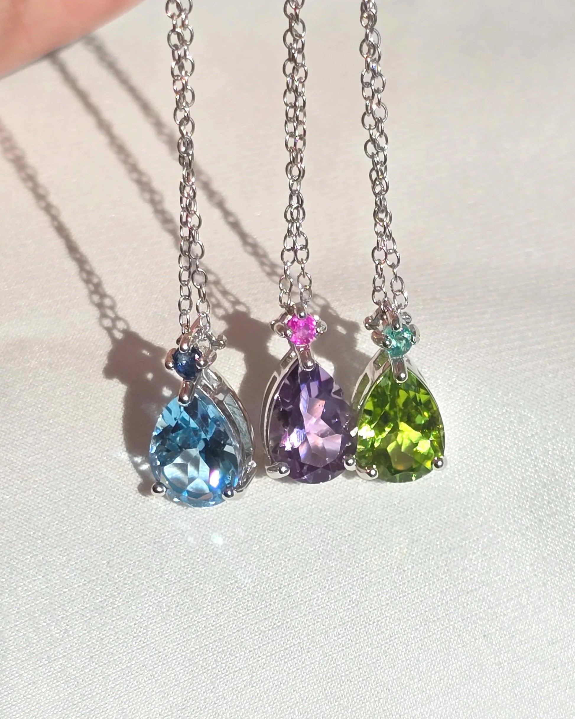Pink Ruby & Amethyst Pear Cut Pendant Necklace in Sterling Silver - SJR London Timepiece