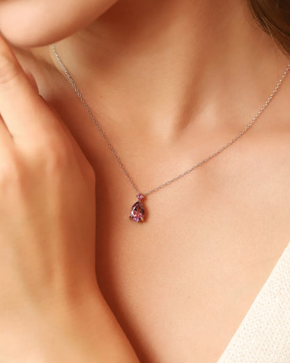 Pink Ruby & Amethyst Pear Cut Pendant Necklace in Sterling Silver - SJR London Timepiece