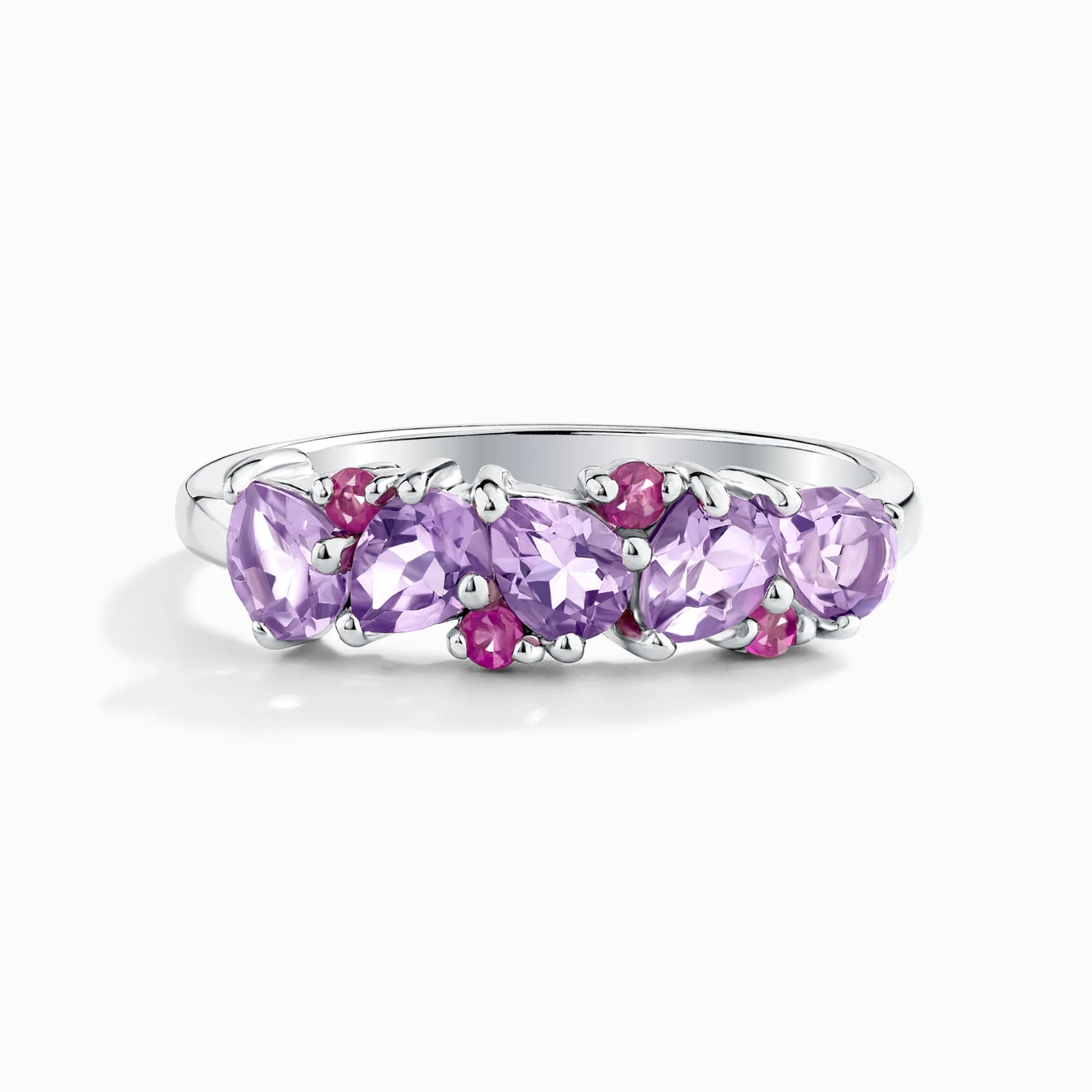 Pink Ruby & Amethyst Pear Cut Half Eternity Band in Sterling Silver - SJR London Timepiece