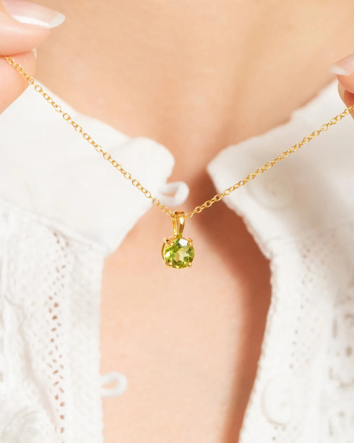Peridot Solitaire Pendant Necklace in 18k Gold Vermeil - SJR London Timepiece