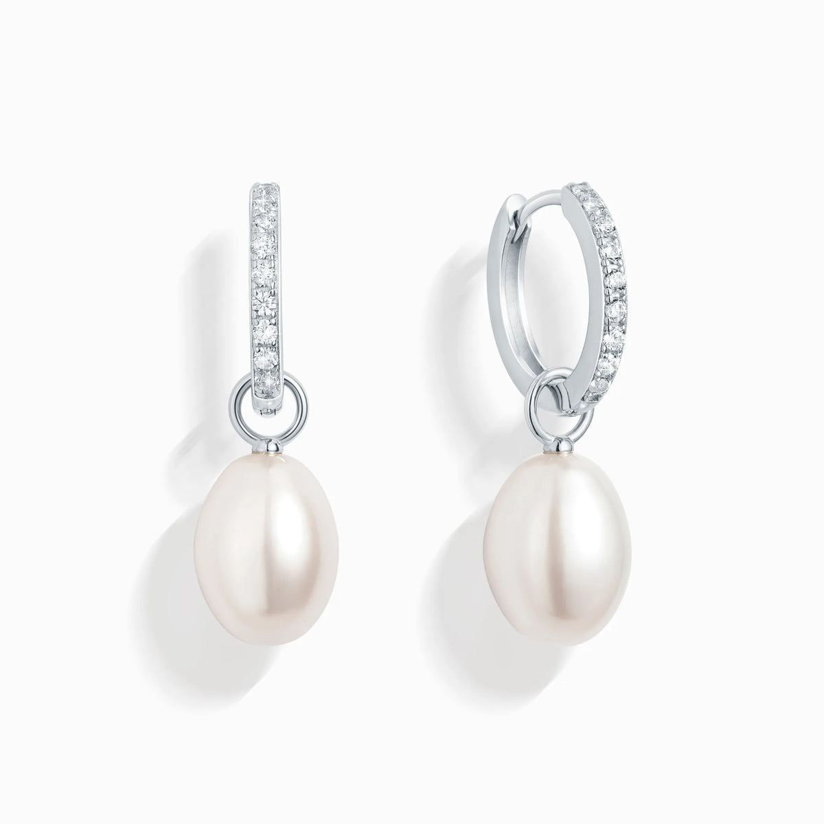 Freshwater Pearl Hoop Drop Earrings with Removable Pearls in Sterling Silver - SJR London Timepiece