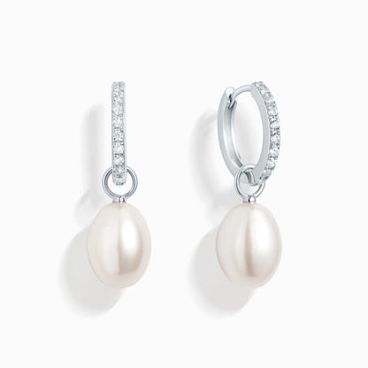 Freshwater Pearl Hoop Drop Earrings with Removable Pearls in Sterling Silver - SJR London Timepiece