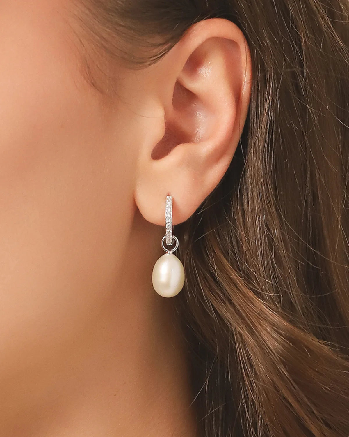 Freshwater Pearl Hoop Drop Earrings with Removable Pearls in Sterling Silver - SJR London Timepiece