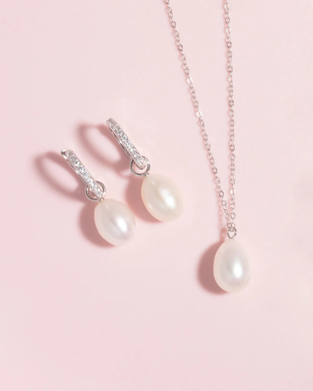 Freshwater Pearl Hoop Drop Earrings with Removable Pearls in Sterling Silver - SJR London Timepiece