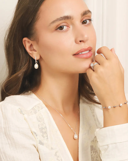 Freshwater Pearl Hoop Drop Earrings with Removable Pearls in Sterling Silver - SJR London Timepiece