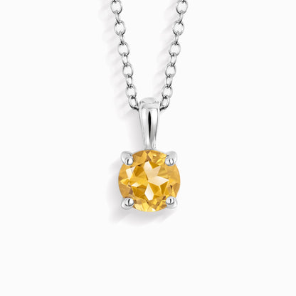 Citrine Solitaire Pendant Necklace in Sterling Silver - SJR London Timepiece