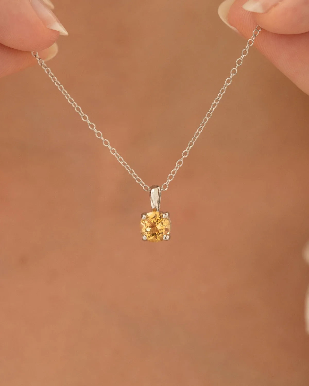 Citrine Solitaire Pendant Necklace in Sterling Silver - SJR London Timepiece