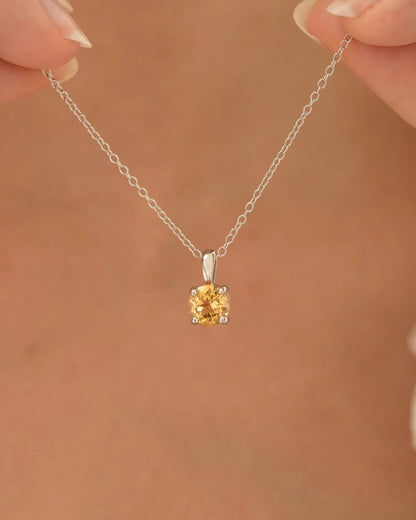 Citrine Solitaire Pendant Necklace in Sterling Silver - SJR London Timepiece