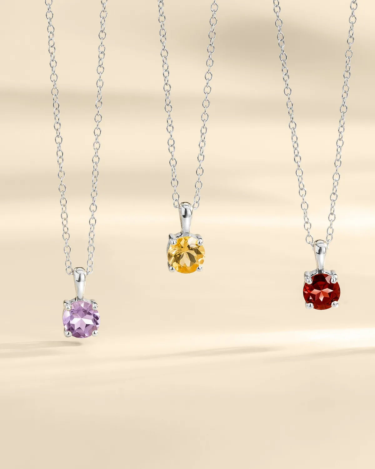 Citrine Solitaire Pendant Necklace in Sterling Silver - SJR London Timepiece