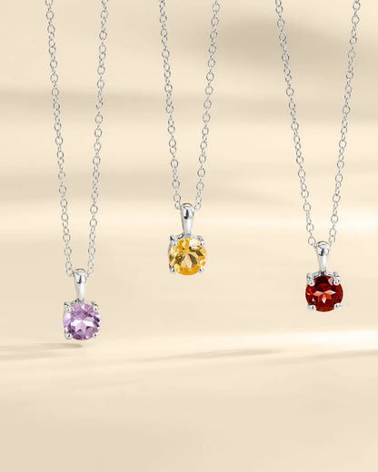 Citrine Solitaire Pendant Necklace in Sterling Silver - SJR London Timepiece
