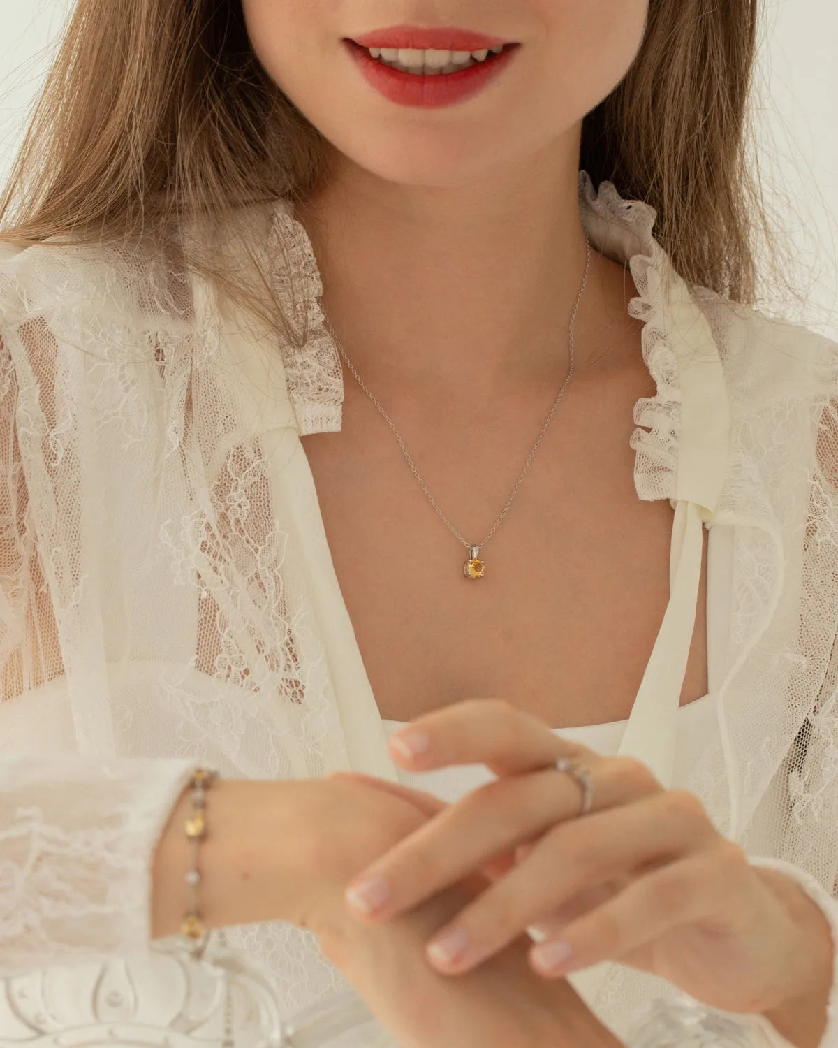 Citrine Solitaire Pendant Necklace in Sterling Silver - SJR London Timepiece