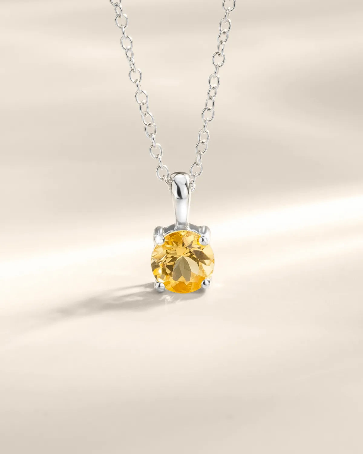 Citrine Solitaire Pendant Necklace in Sterling Silver - SJR London Timepiece
